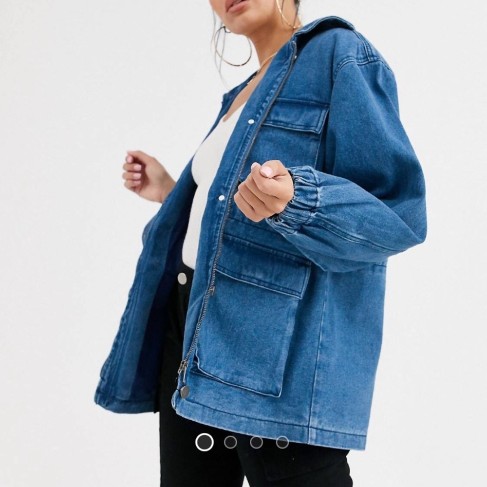ASOS Design denim oversized patch pocket jacket